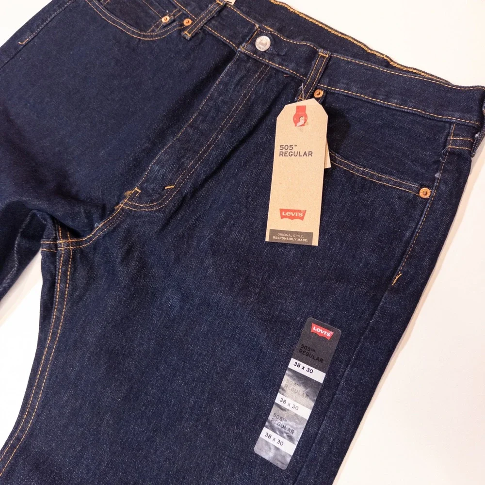 Levis 505 Regular Fit Jeans Mens 38x30 Dark Wash New Straight Leg Denim Pants